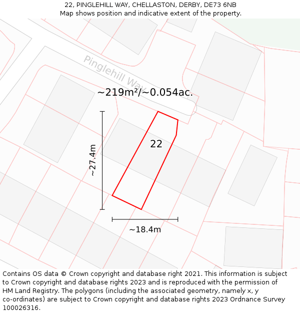 22, PINGLEHILL WAY, CHELLASTON, DERBY, DE73 6NB: Plot and title map