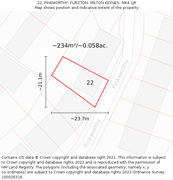 22, PINKWORTHY, FURZTON, MILTON KEYNES, MK4 1JR: Plot and title map