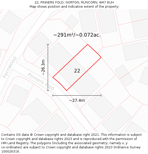 22, PINNERS FOLD, NORTON, RUNCORN, WA7 6UH: Plot and title map