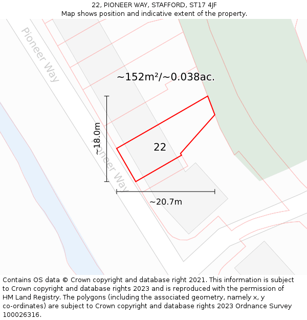 22, PIONEER WAY, STAFFORD, ST17 4JF: Plot and title map