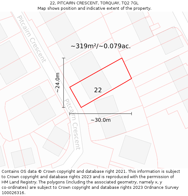 22, PITCAIRN CRESCENT, TORQUAY, TQ2 7GL: Plot and title map