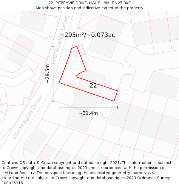 22, PITREAVIE DRIVE, HAILSHAM, BN27 3XG: Plot and title map