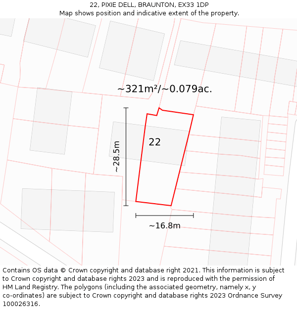 22, PIXIE DELL, BRAUNTON, EX33 1DP: Plot and title map