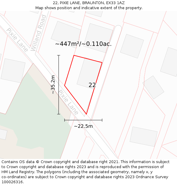 22, PIXIE LANE, BRAUNTON, EX33 1AZ: Plot and title map