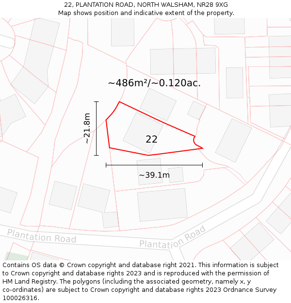 22, PLANTATION ROAD, NORTH WALSHAM, NR28 9XG: Plot and title map