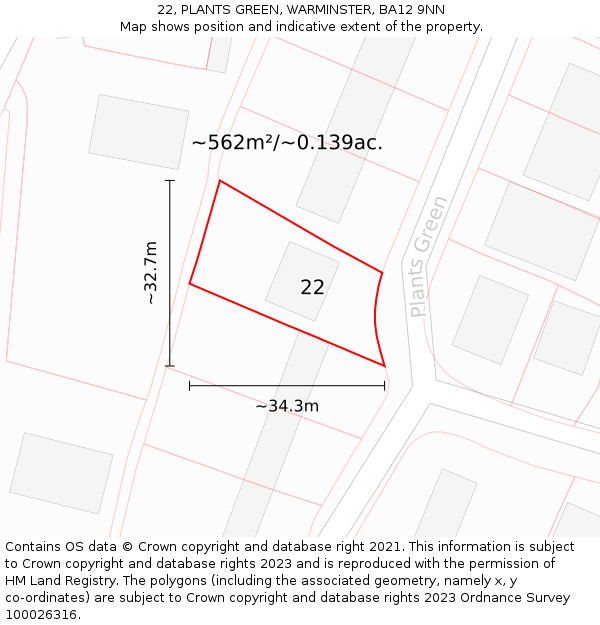 22, PLANTS GREEN, WARMINSTER, BA12 9NN: Plot and title map