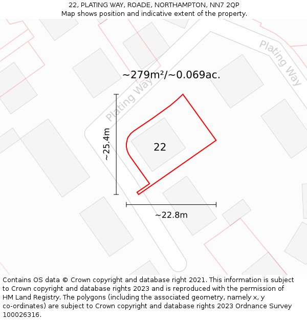 22, PLATING WAY, ROADE, NORTHAMPTON, NN7 2QP: Plot and title map