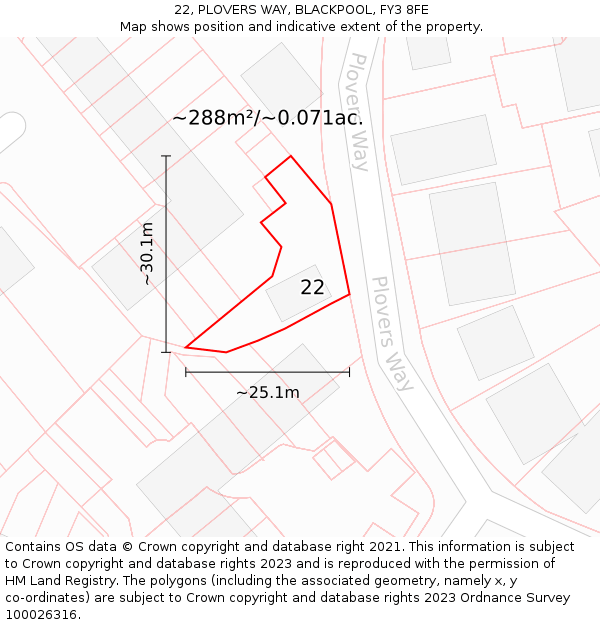 22, PLOVERS WAY, BLACKPOOL, FY3 8FE: Plot and title map