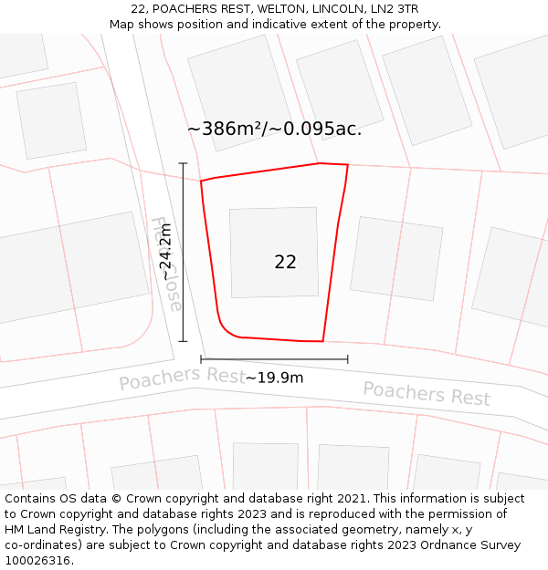 22, POACHERS REST, WELTON, LINCOLN, LN2 3TR: Plot and title map