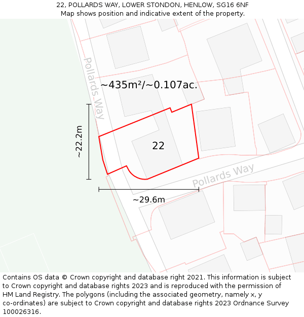 22, POLLARDS WAY, LOWER STONDON, HENLOW, SG16 6NF: Plot and title map