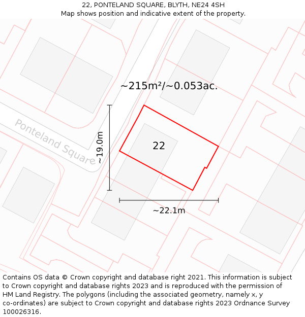 22, PONTELAND SQUARE, BLYTH, NE24 4SH: Plot and title map