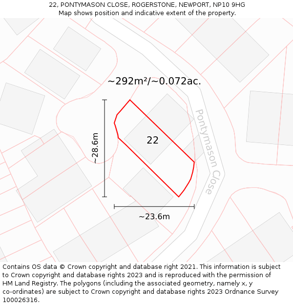 22, PONTYMASON CLOSE, ROGERSTONE, NEWPORT, NP10 9HG: Plot and title map