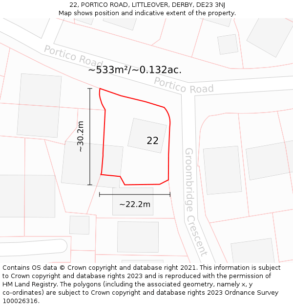 22, PORTICO ROAD, LITTLEOVER, DERBY, DE23 3NJ: Plot and title map