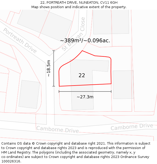 22, PORTREATH DRIVE, NUNEATON, CV11 6GH: Plot and title map