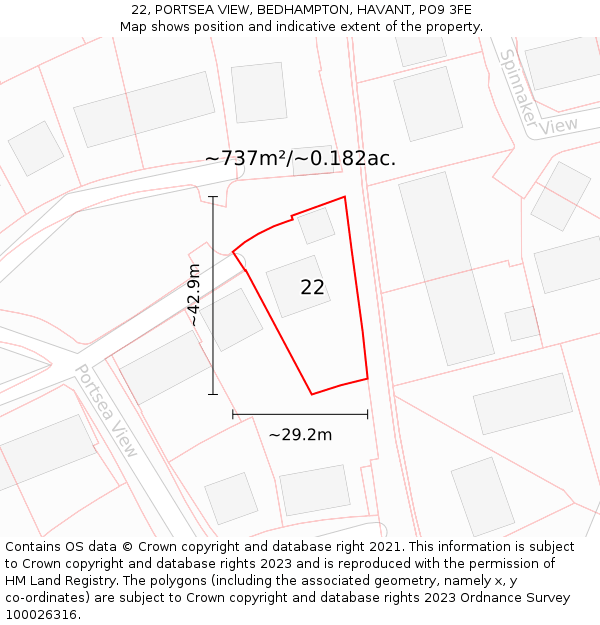 22, PORTSEA VIEW, BEDHAMPTON, HAVANT, PO9 3FE: Plot and title map