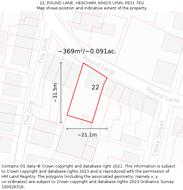 22, POUND LANE, HEACHAM, KING'S LYNN, PE31 7EU: Plot and title map