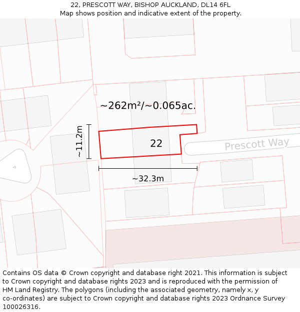 22, PRESCOTT WAY, BISHOP AUCKLAND, DL14 6FL: Plot and title map