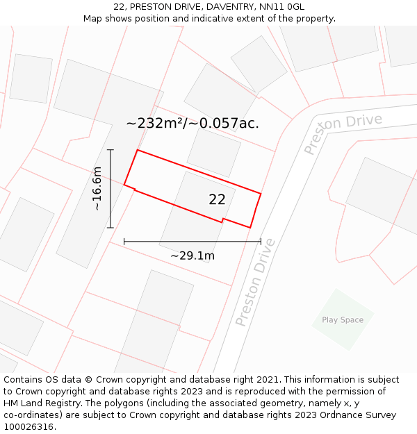22, PRESTON DRIVE, DAVENTRY, NN11 0GL: Plot and title map