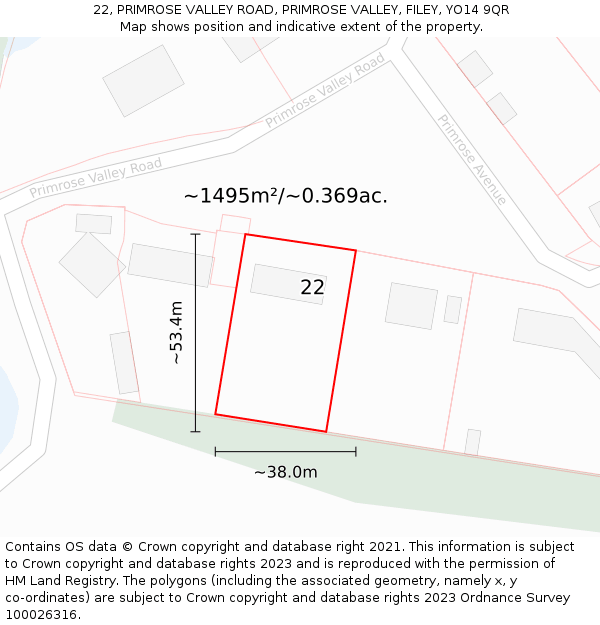 22, PRIMROSE VALLEY ROAD, PRIMROSE VALLEY, FILEY, YO14 9QR: Plot and title map