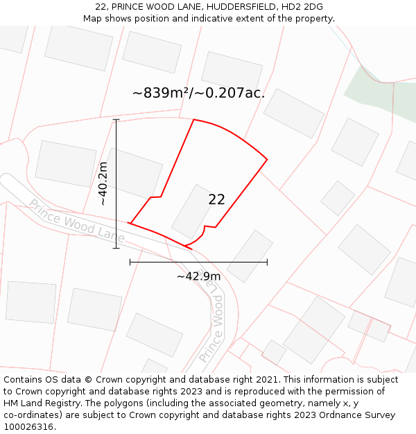22, PRINCE WOOD LANE, HUDDERSFIELD, HD2 2DG: Plot and title map
