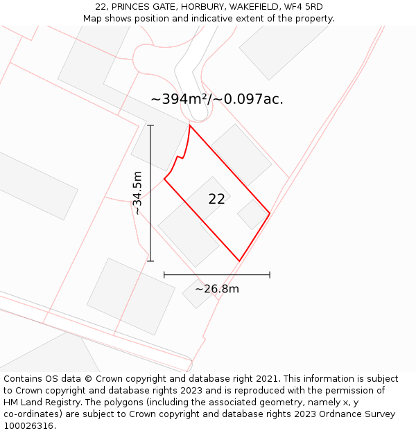 22, PRINCES GATE, HORBURY, WAKEFIELD, WF4 5RD: Plot and title map