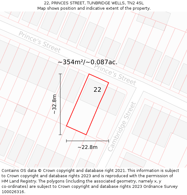 22, PRINCES STREET, TUNBRIDGE WELLS, TN2 4SL: Plot and title map