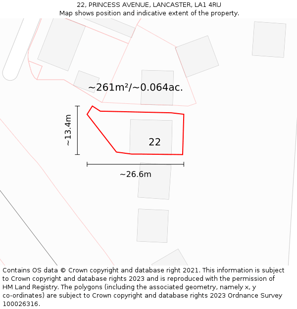 22, PRINCESS AVENUE, LANCASTER, LA1 4RU: Plot and title map