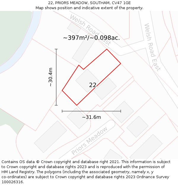 22, PRIORS MEADOW, SOUTHAM, CV47 1GE: Plot and title map