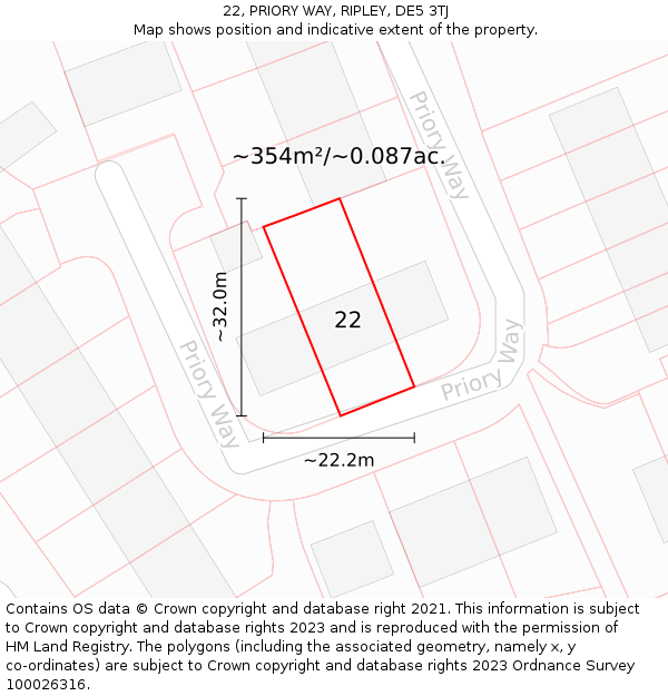 22, PRIORY WAY, RIPLEY, DE5 3TJ: Plot and title map