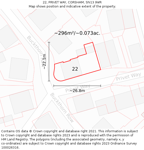 22, PRIVET WAY, CORSHAM, SN13 9WR: Plot and title map