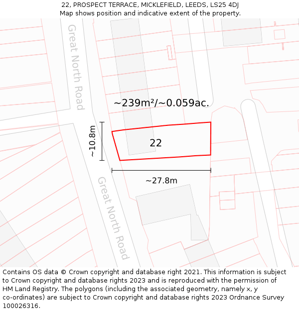 22, PROSPECT TERRACE, MICKLEFIELD, LEEDS, LS25 4DJ: Plot and title map