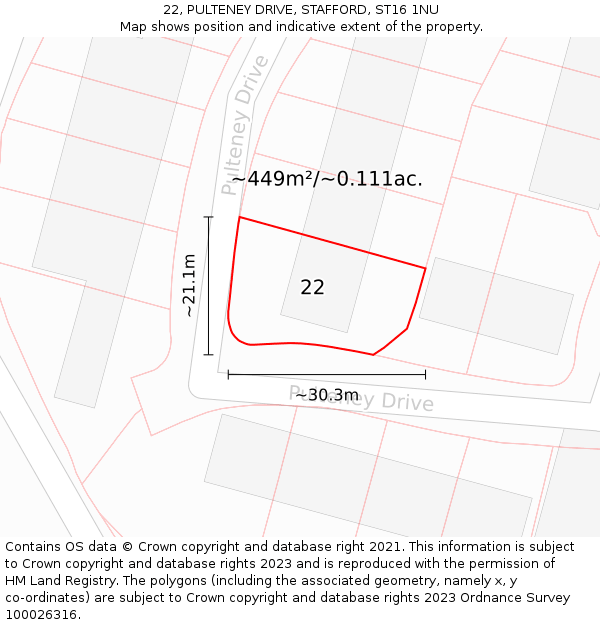 22, PULTENEY DRIVE, STAFFORD, ST16 1NU: Plot and title map