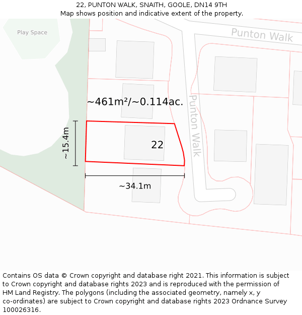 22, PUNTON WALK, SNAITH, GOOLE, DN14 9TH: Plot and title map