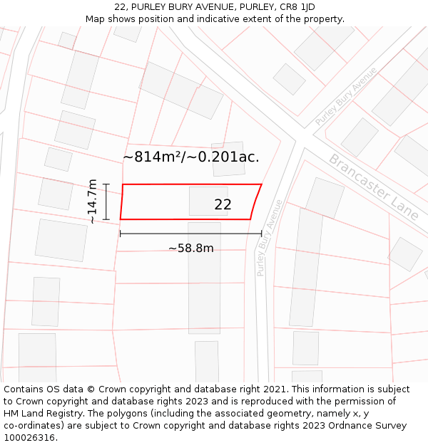 22, PURLEY BURY AVENUE, PURLEY, CR8 1JD: Plot and title map