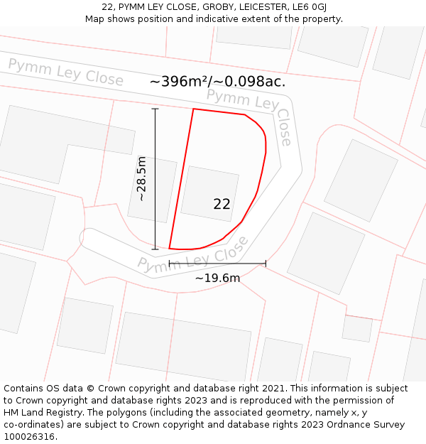 22, PYMM LEY CLOSE, GROBY, LEICESTER, LE6 0GJ: Plot and title map