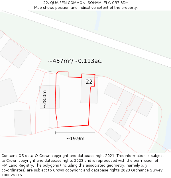 22, QUA FEN COMMON, SOHAM, ELY, CB7 5DH: Plot and title map