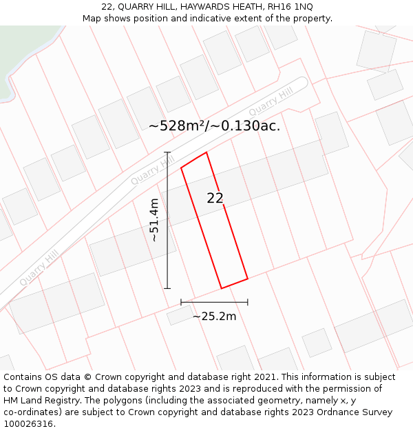 22, QUARRY HILL, HAYWARDS HEATH, RH16 1NQ: Plot and title map