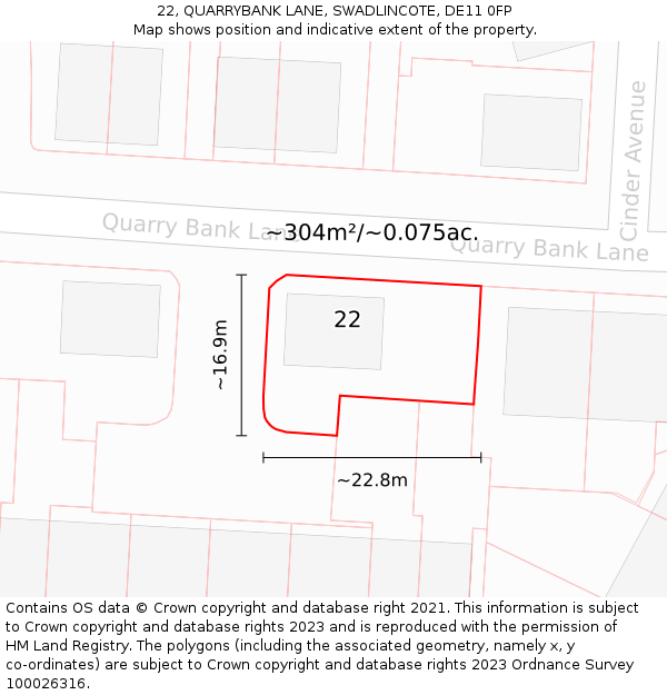 22, QUARRYBANK LANE, SWADLINCOTE, DE11 0FP: Plot and title map