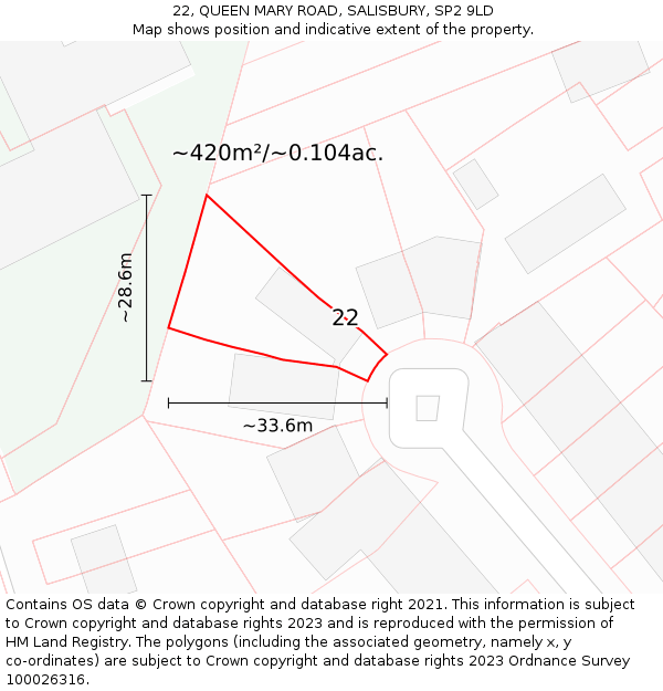22, QUEEN MARY ROAD, SALISBURY, SP2 9LD: Plot and title map