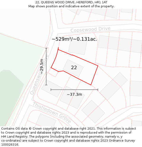 22, QUEENS WOOD DRIVE, HEREFORD, HR1 1AT: Plot and title map