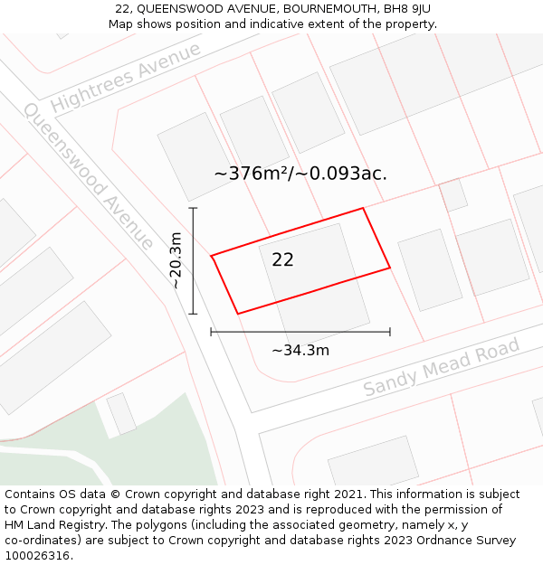 22, QUEENSWOOD AVENUE, BOURNEMOUTH, BH8 9JU: Plot and title map