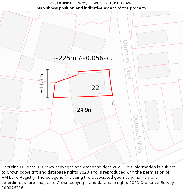22, QUINNELL WAY, LOWESTOFT, NR32 4WL: Plot and title map