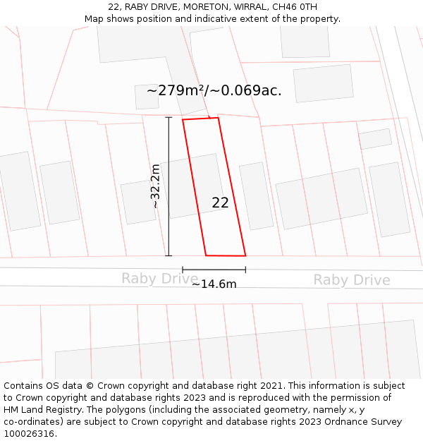 22, RABY DRIVE, MORETON, WIRRAL, CH46 0TH: Plot and title map