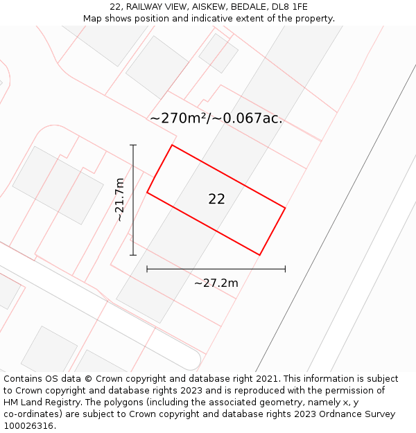 22, RAILWAY VIEW, AISKEW, BEDALE, DL8 1FE: Plot and title map