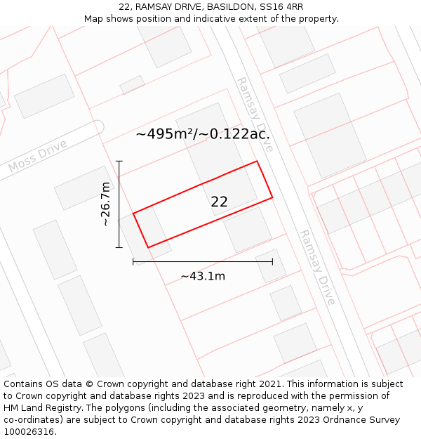 22, RAMSAY DRIVE, BASILDON, SS16 4RR: Plot and title map