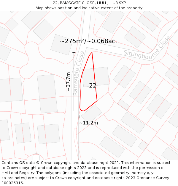 22, RAMSGATE CLOSE, HULL, HU8 9XP: Plot and title map