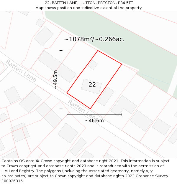 22, RATTEN LANE, HUTTON, PRESTON, PR4 5TE: Plot and title map
