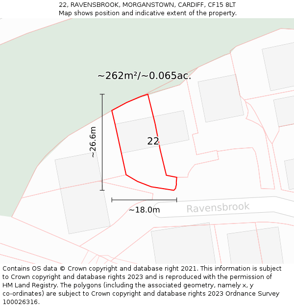 22, RAVENSBROOK, MORGANSTOWN, CARDIFF, CF15 8LT: Plot and title map
