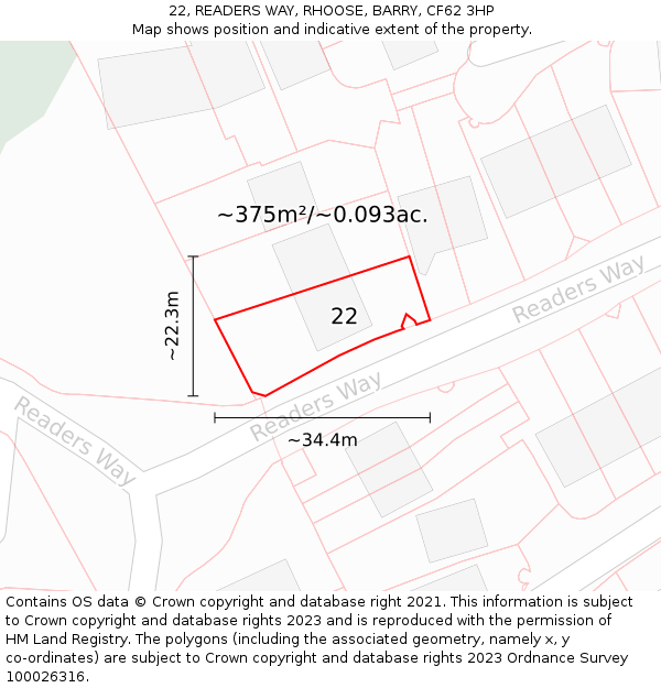 22, READERS WAY, RHOOSE, BARRY, CF62 3HP: Plot and title map