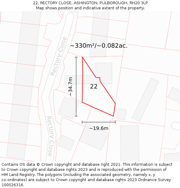 22, RECTORY CLOSE, ASHINGTON, PULBOROUGH, RH20 3LP: Plot and title map